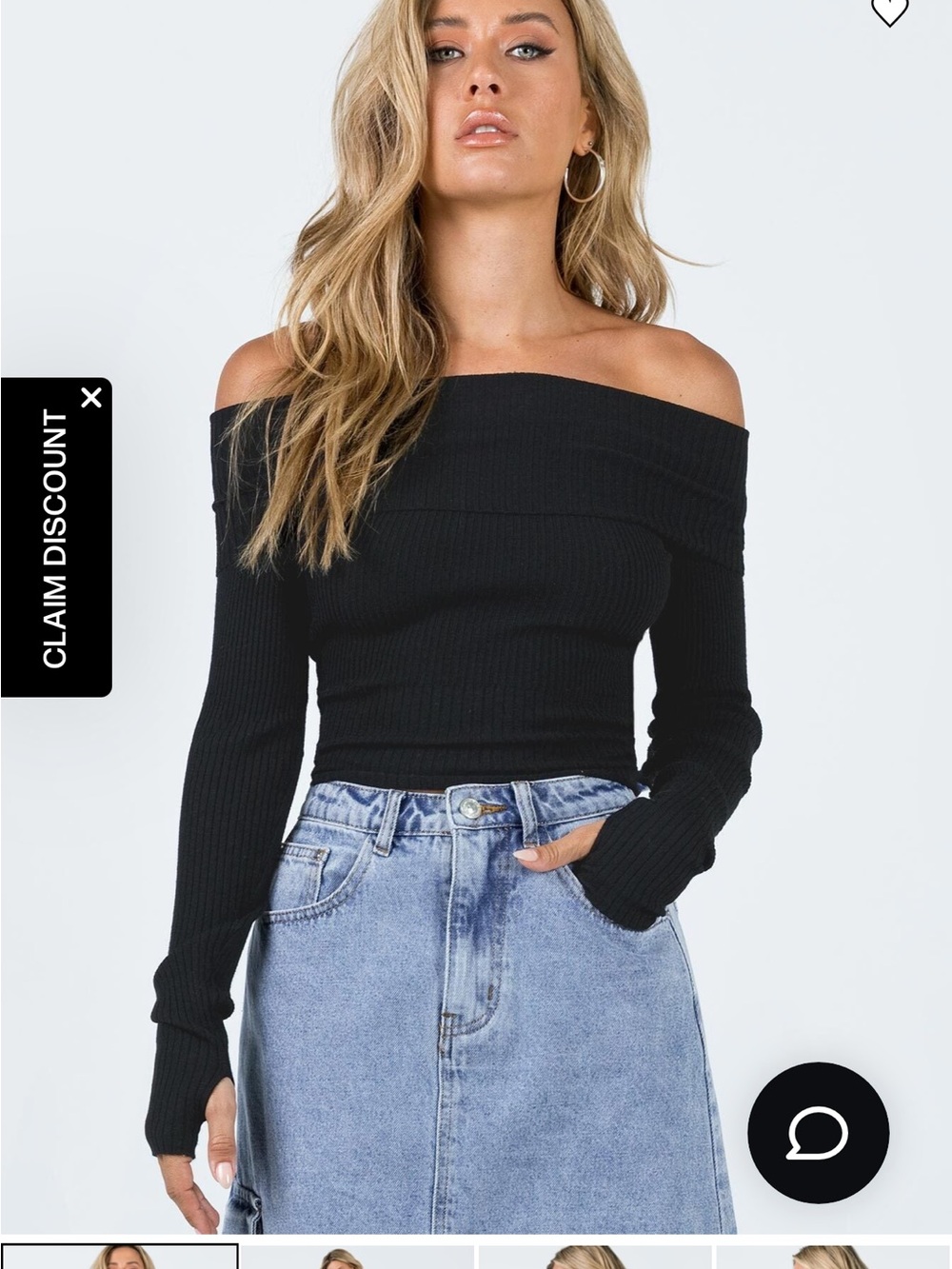 Princess Polly Black Off-the-Shoulder Ribbed Sweater